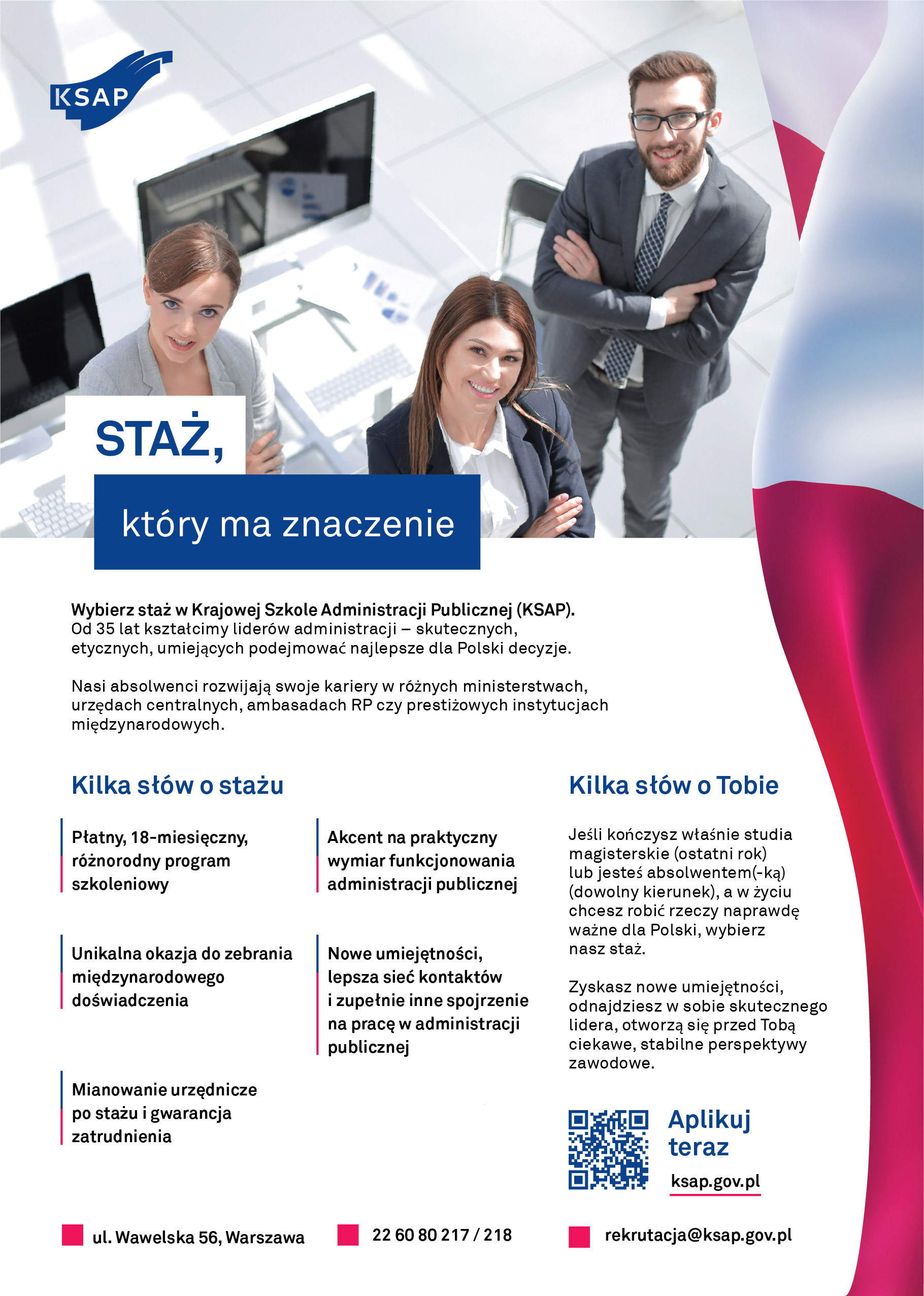 Zdjęcie artykułu Krajowa Szkoła Administracji Publicznej, rządowa szkoła podległa Prezesowi Rady Ministrów, rozpoczęła nabór do nowej edycji programu kształcenia stacjonarnego – „Staż, który ma znaczenie”.