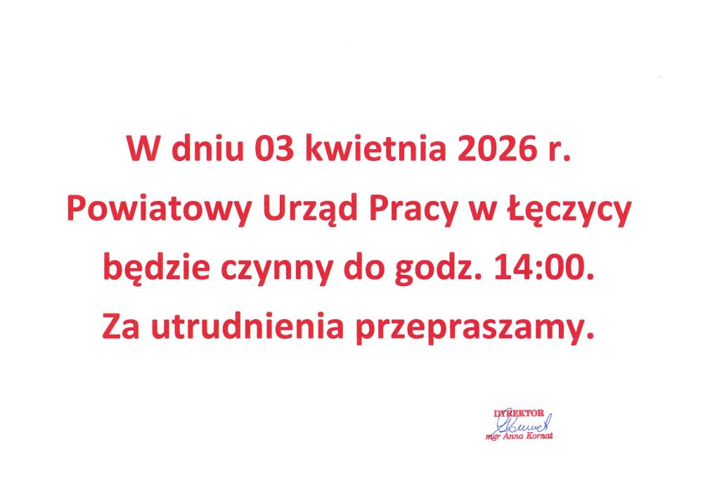 Skrócone godziny pracy 3 kwietnia 2026