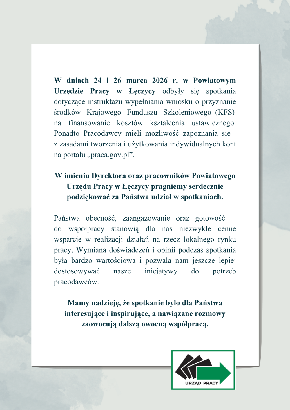 Informacja na stronę PUP