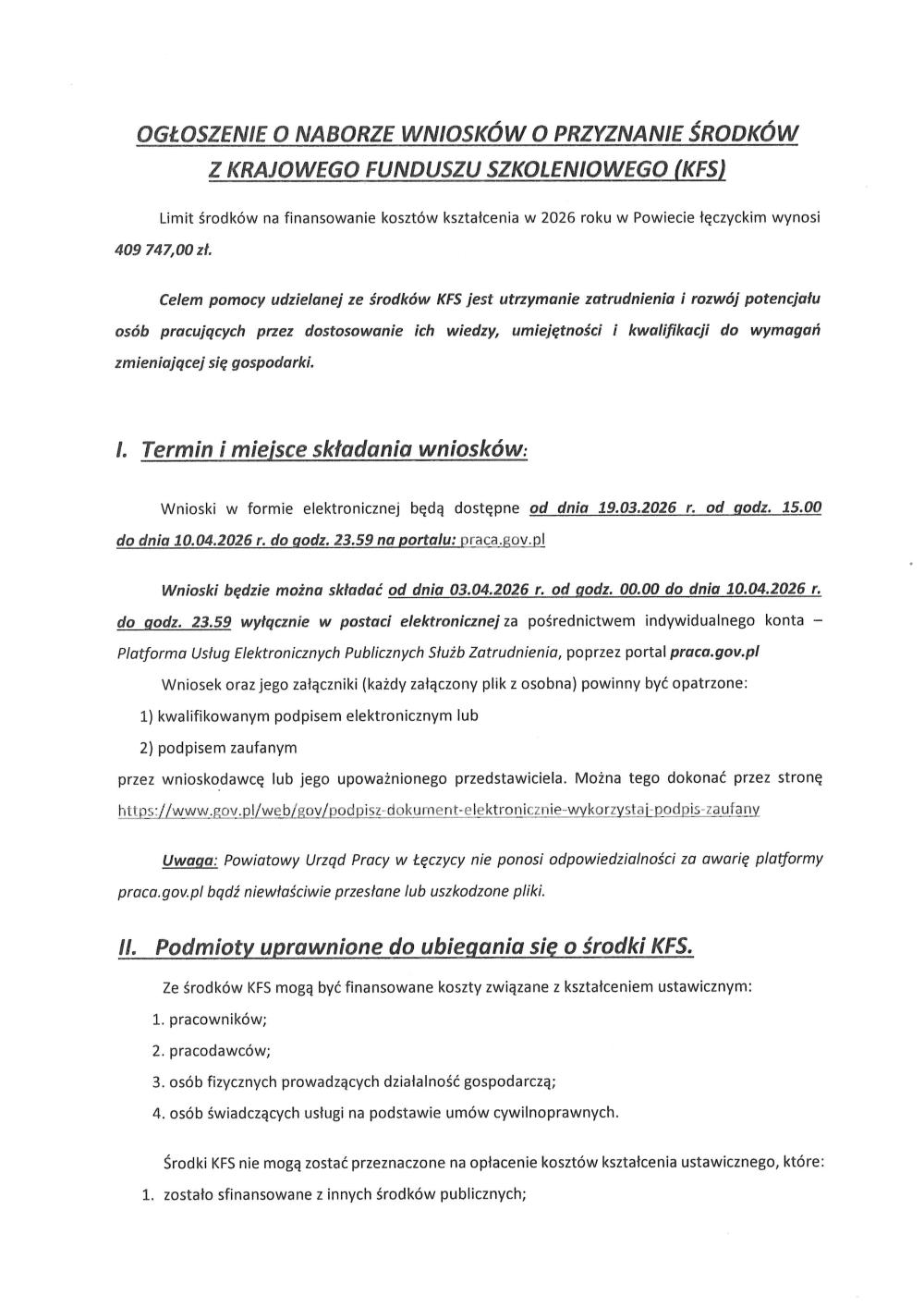 Ogłoszenie o naborze KFS