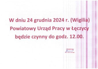 Zdjęcie artykułu W dniu 24.12.2024 r. Powiatowy Urząd Pracy w Łęczycy...